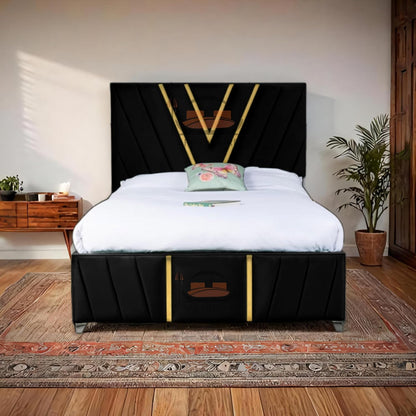Midnight Mirage Plush Velvet Bed Frame with Tufted Headboard