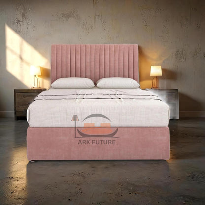 Plush Velvet Bed Frame with Storage and Upholstered Headboard