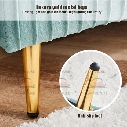 Puffy Modern Ottoman Storage Velvet Bench with Gold Metal Legs - Upholstered