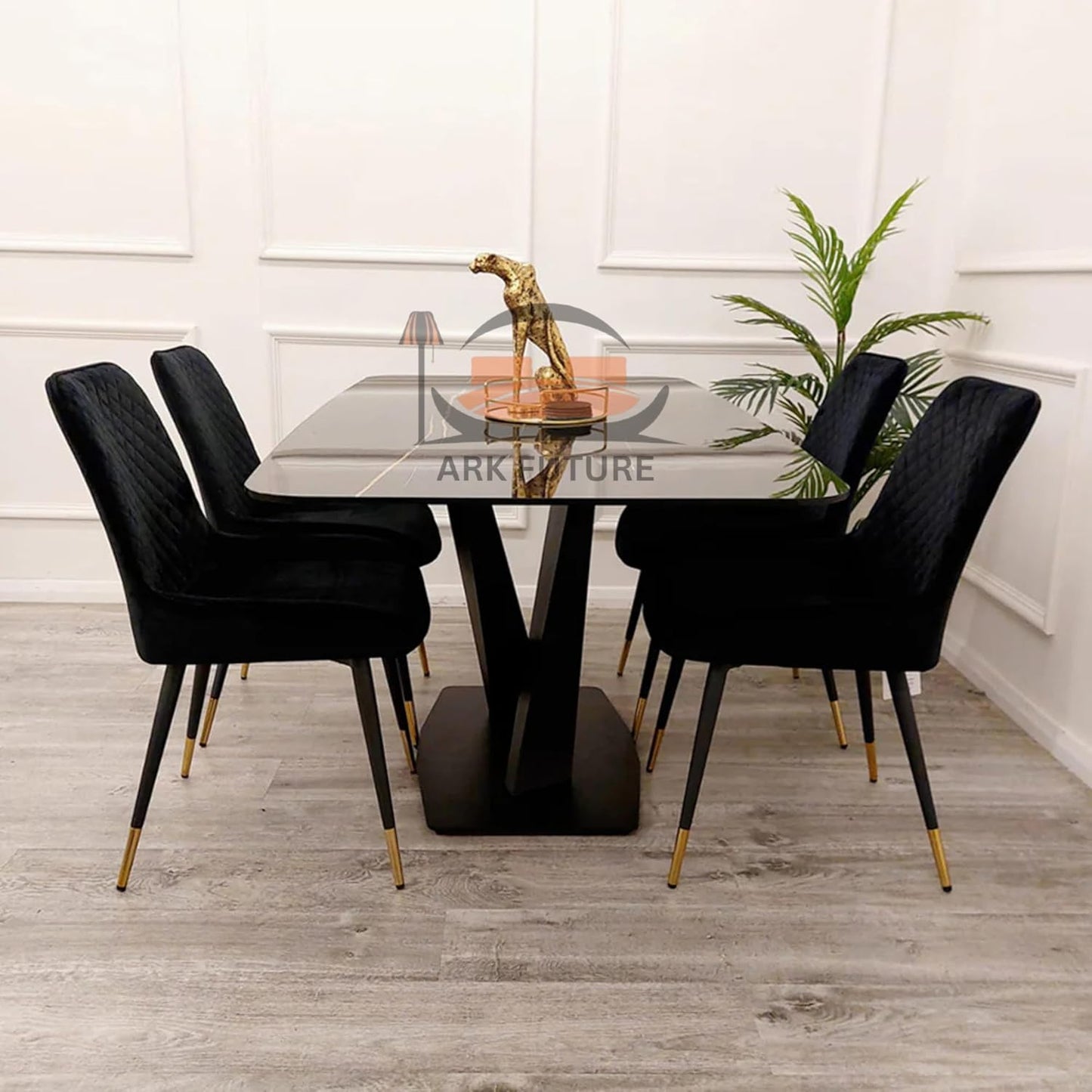 Apollo 1.6M Dining Table, Black Stone Top, X-Leg Base