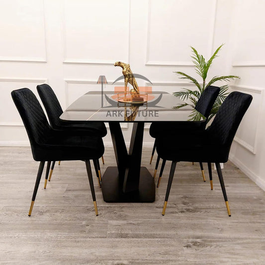 Apollo 1.6M Dining Table, Black Stone Top, X-Leg Base