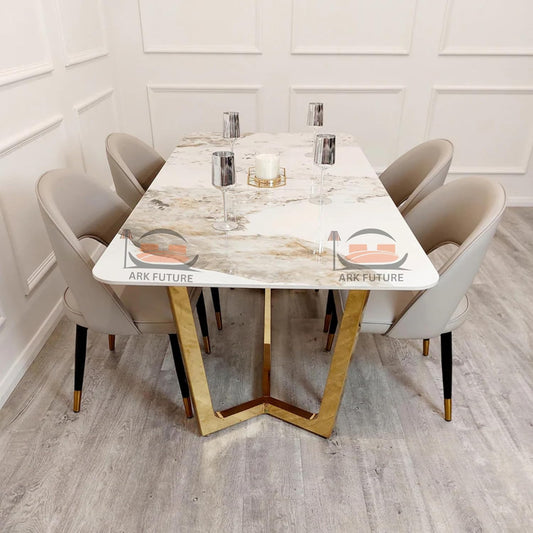 Lucien 1.8m Gold Dining Table – Pandora Sintered Stone & Gold Base