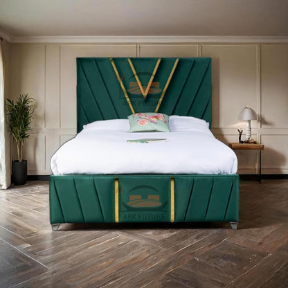 Midnight Mirage Plush Velvet Bed Frame with Tufted Headboard
