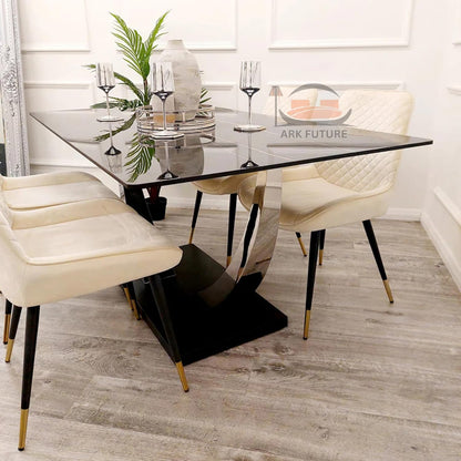 Venus 1.6M Dining Table, Black Stone Top, Chrome Legs