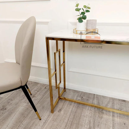 Geo Gold Console Table with Polar White Top