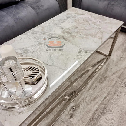 Stella Chrome Coffee Table with Ash Grey Stone Top