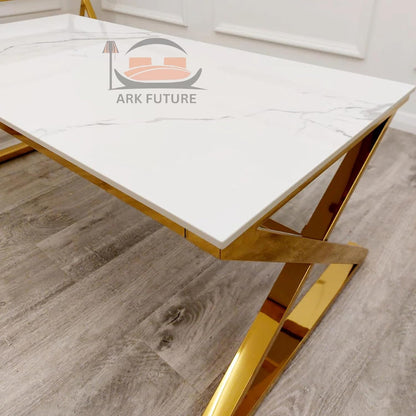 Zion Gold Lamp Table with White Sintered Stone Top