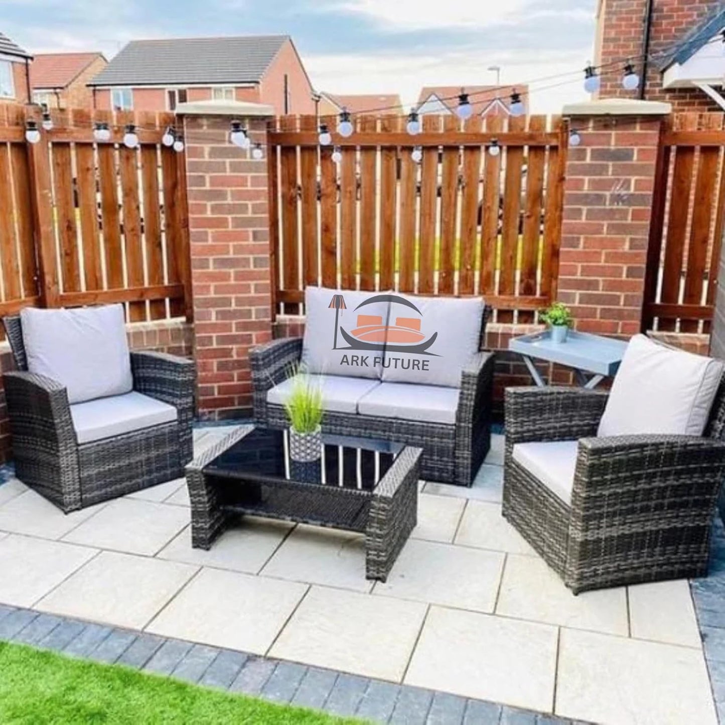 Outdoor Rattan Furniture Set, 4 Pieces, Grey