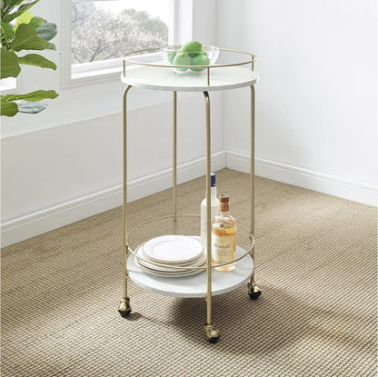 Faux Marble Bar Cart, Gold Frame, Four-Tier, 35-Inch Round Design