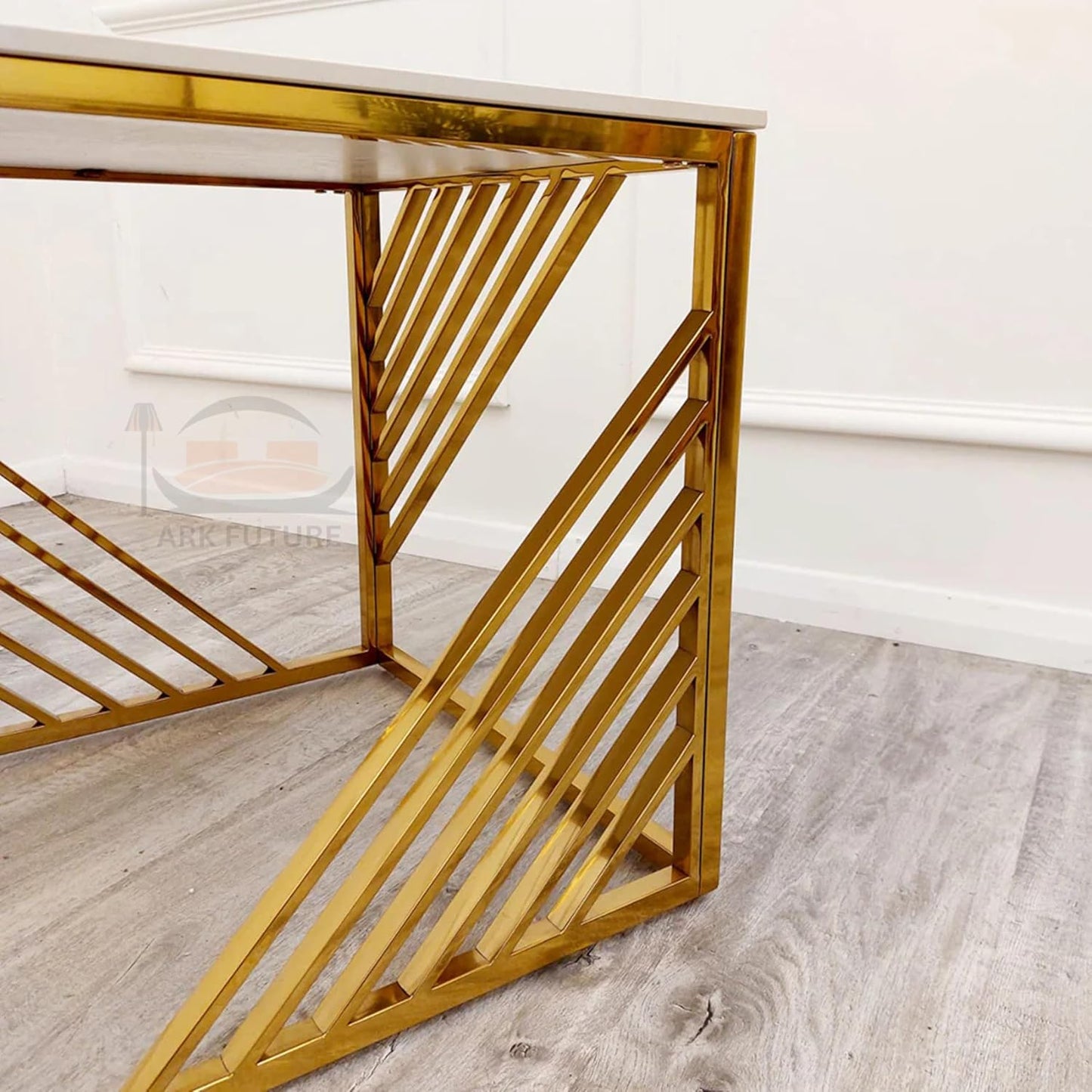 Azure Gold Lamp Table with White Sintered Stone Top