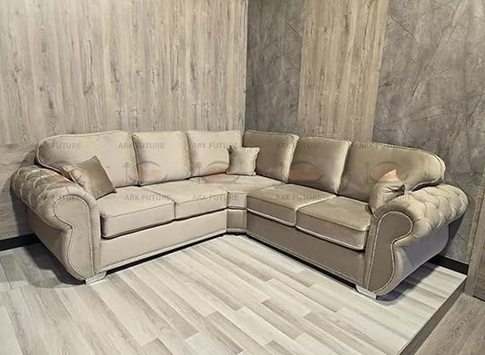 Rhino Chesterfield 5 Seater Corner Sofa in Plush Velvet Fabric