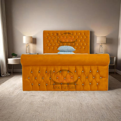Aveline Upholstered Bed Frame with Velvet or Fabric Finish