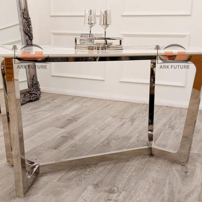 Lucien 1.6m Chrome Dining Table – Polar White Sintered Stone