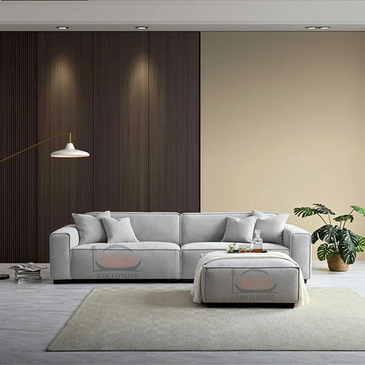 Dakota 4-Seater Sofa with Chaise, Boucle Upholstery, Spacious & Stylish Design(Pebble)