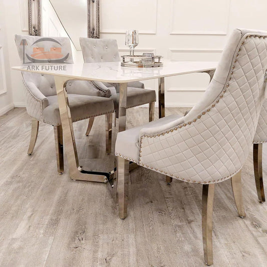 Lucien 1.6m Chrome Dining Table – Polar White Sintered Stone