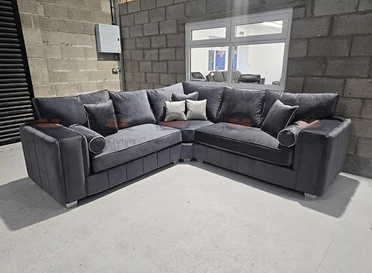 Alaska 5 Seater Full Back Corner Sofa in Plush Velvet Fabric