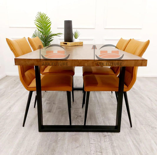 Freya 1.8 Dining Table – Solid Dark Pine Wood & Matt Black Metal Legs