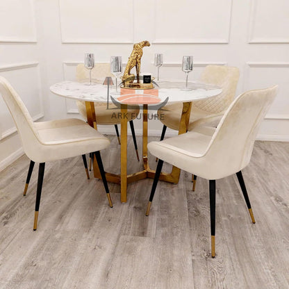Lucien Gold 1.2m Round Dining Table – Sintered Stone Top, Elegant Gold Base