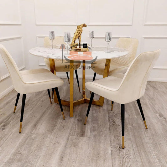 Lucien Gold 1.2m Round Dining Table – Sintered Stone Top, Elegant Gold Base