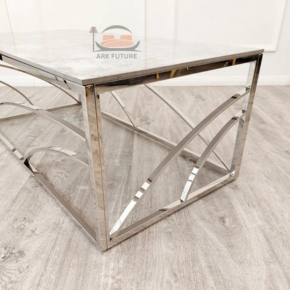 Stella Chrome Coffee Table with Ash Grey Stone Top