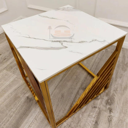 Azure Gold Lamp Table with White Sintered Stone Top