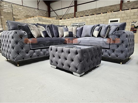 Metro Royale Ashton Chesterfield Corner Sofa in Plush Velvet Fabric