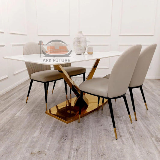 Valeo Gold 1.8 Dining Table – Modern White Stone Top with Elegant Gold Base