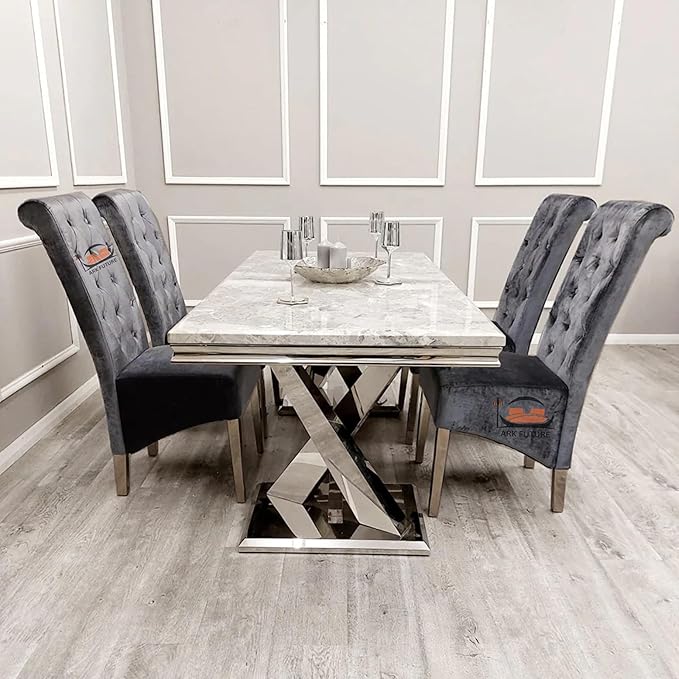 Emma Velvet Dining Chair - Button-Tufted with Chrome Legs & Lion Knocker