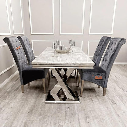 Emma Velvet Dining Chair - Button-Tufted with Chrome Legs & Lion Knocker