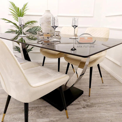 Venus 1.6M Dining Table, Black Stone Top, Chrome Legs