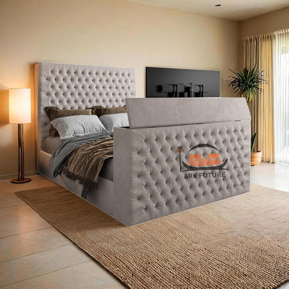 Upholstered Velvet TV Bed Frame with Lift System