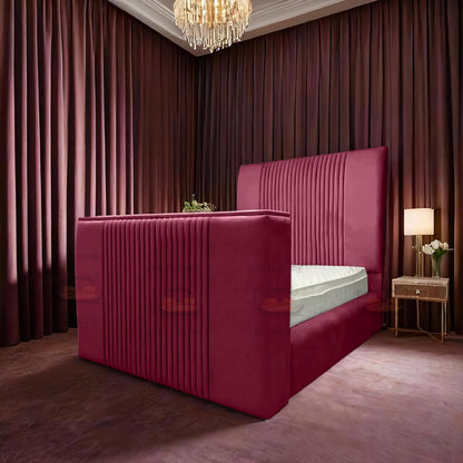 Genna Plush TV Bed Frame – Modern Upholstered Bed with TV Lift & Storage