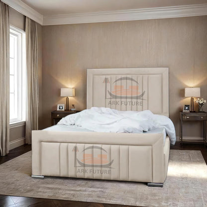 Dean Sand Upholstered Bed Frame – Modern Design, Sturdy Wood, Padded Headboard