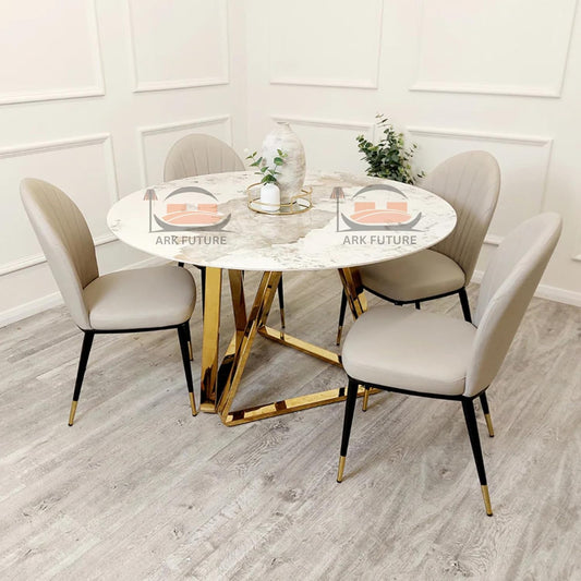 Nero Gold 1.3m Round Dining Table – Sintered Stone Top & Gold Metal Base