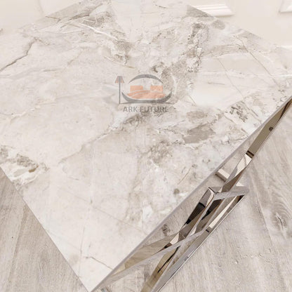Vesta Chrome Lamp Table with Ash Sintered Stone Top