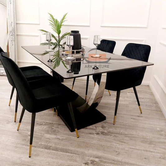 Venus 1.6M Dining Table, Black Stone Top, Chrome Legs