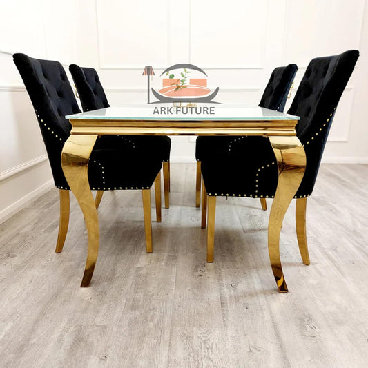 Bentley Luxury Velvet Dining Chairs – Gold Legs, Lion Knocker