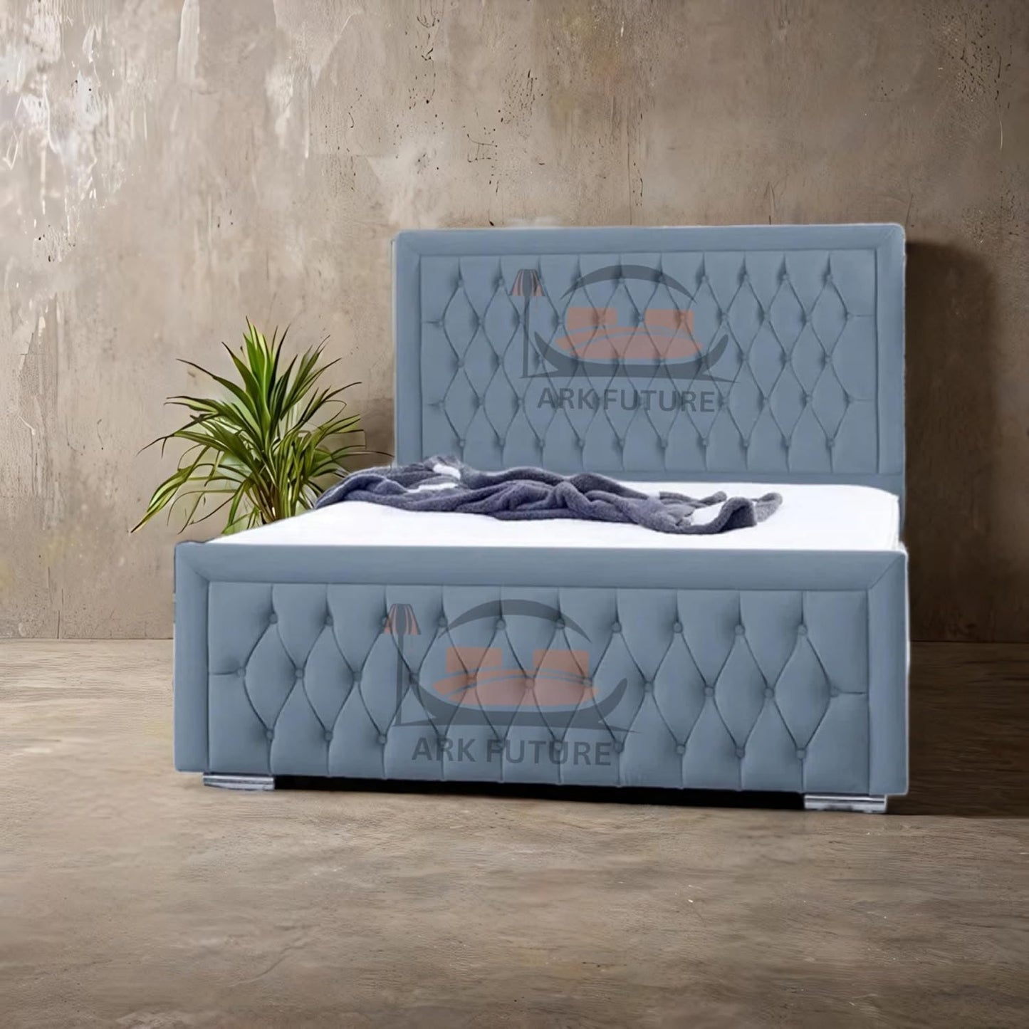 Celeste Upholstered Ottoman Bed – Velvet/Fabric Finish, Storage, Easy Lift, Stylish Headboard