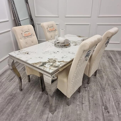 Emma Velvet Dining Chair - Button-Tufted with Chrome Legs & Lion Knocker