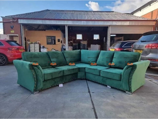 Theron Corner Sofa in Plush Velvet Fabric
