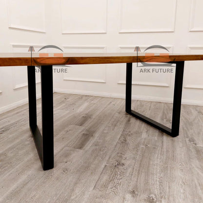 Freya 1.8 Dining Table – Solid Dark Pine Wood & Matt Black Metal Legs