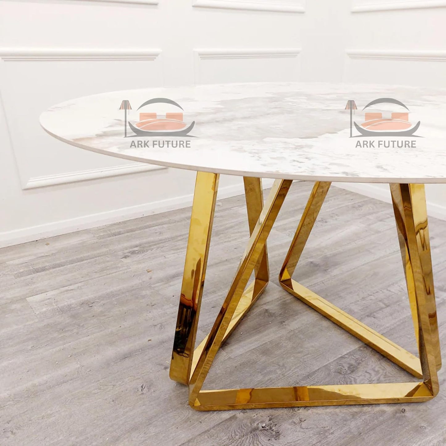 Nero Gold 1.3m Round Dining Table – Sintered Stone Top & Gold Metal Base