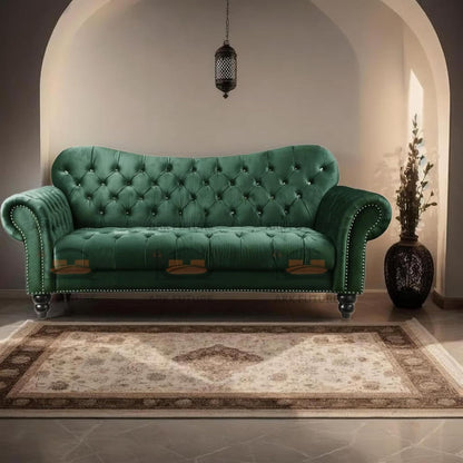 Siena Italian Chesterfield Green Velvet Sofa – Tufted Luxury for Living Room, Bedroom & Office