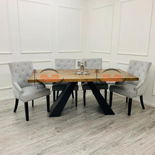 Axel 1.8m Pine Wood Dining Table with Black Metal Legs