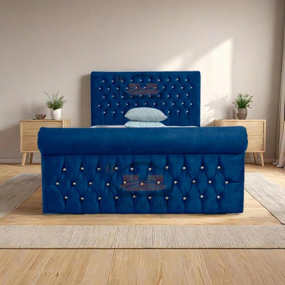Aveline Upholstered Bed Frame with Velvet or Fabric Finish