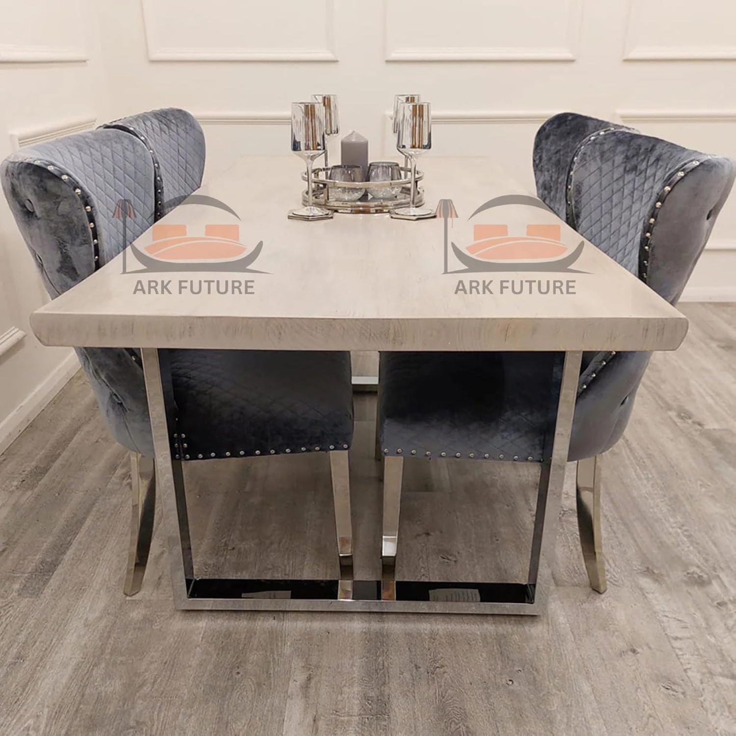 Freya 1.8 Dining Table – Solid Light Pine Wood & Chrome Legs