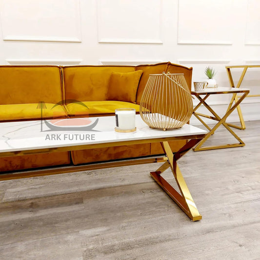 Zion Gold Lamp Table with White Sintered Stone Top