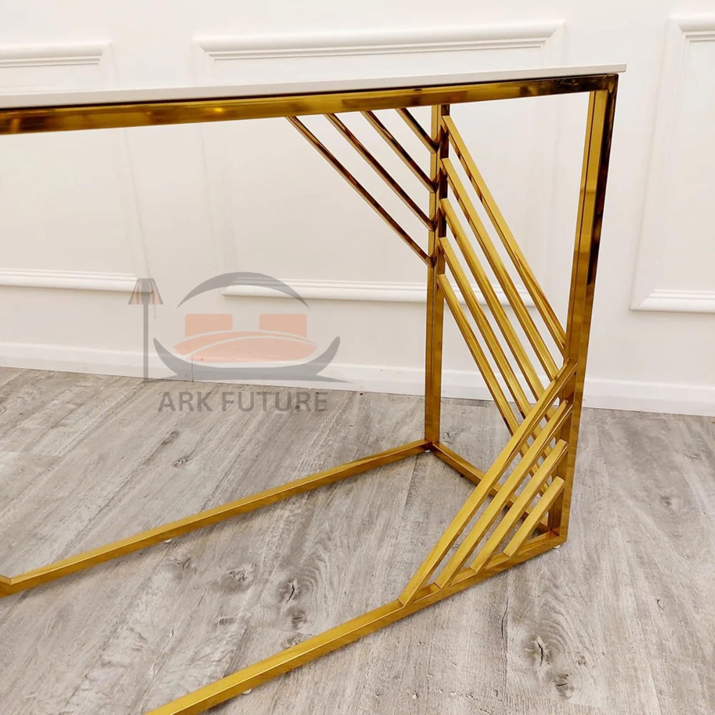 Azure Gold Console Table with White Sintered Stone Top