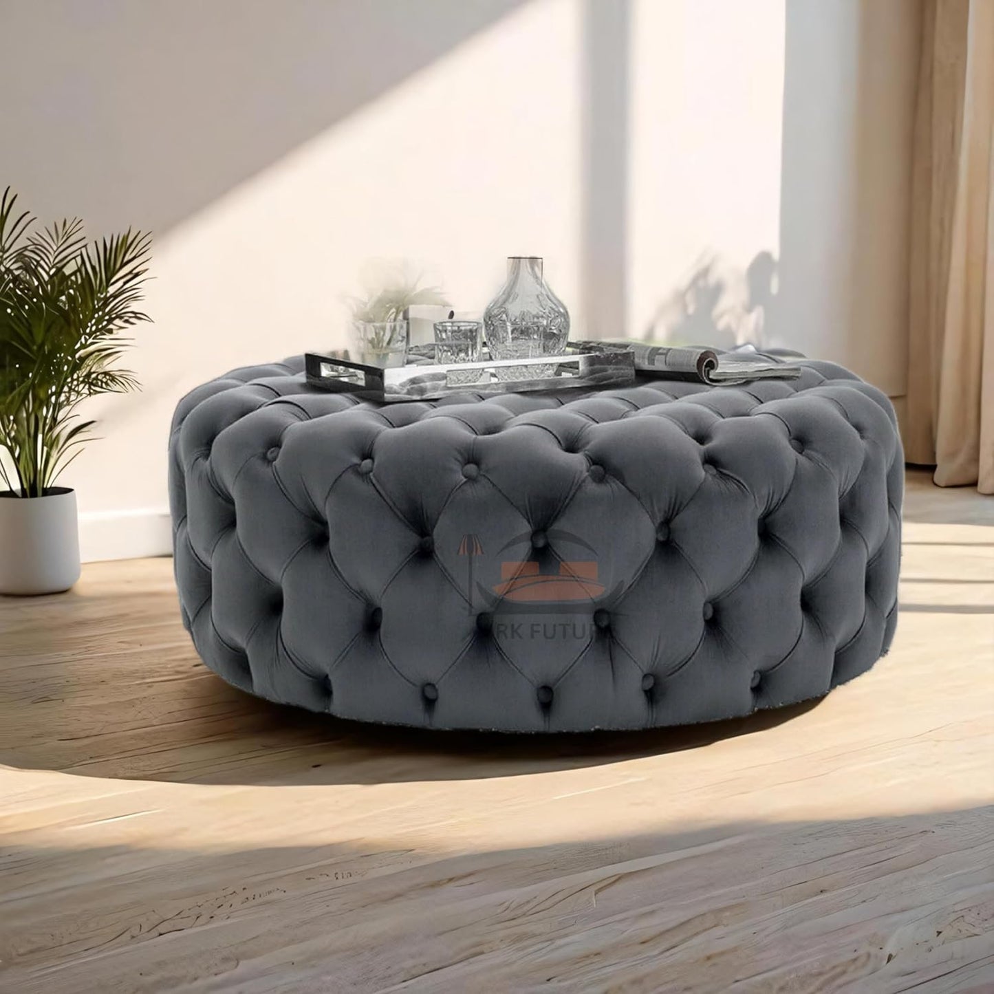 Chesterfield Ottoman Deep Buttoned Velvet Round Footrest Pouffe, Stylish & Comfortable