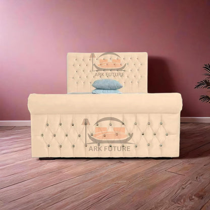Aveline Upholstered Bed Frame with Velvet or Fabric Finish